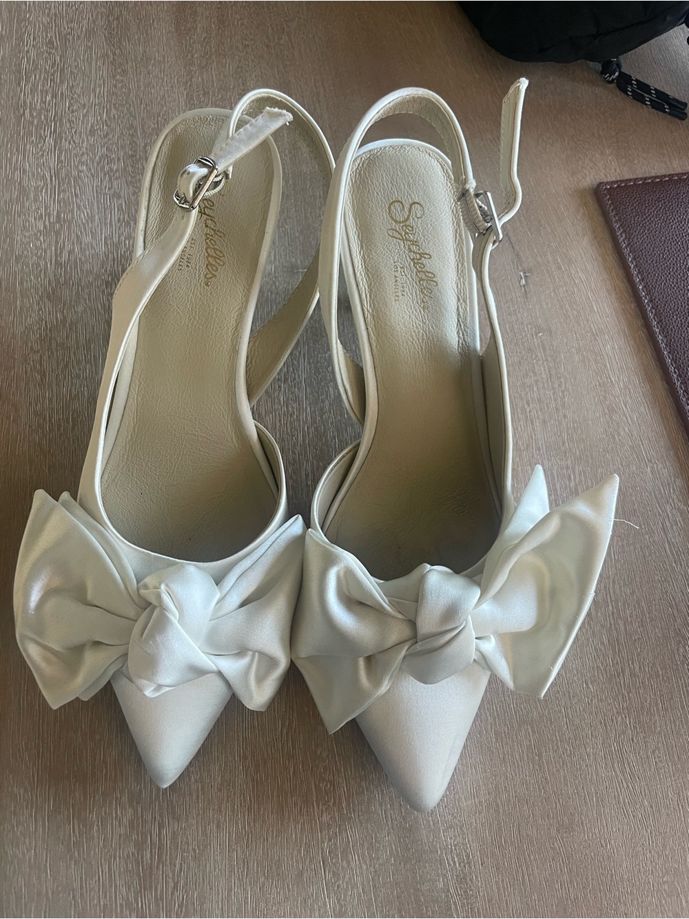 Seychelles Ivory Satin Bow Slingback Heels